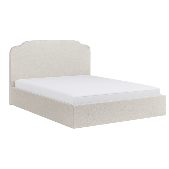 Cream Fabric King Size Ottoman Bed with Scalloped Headboard- Siena