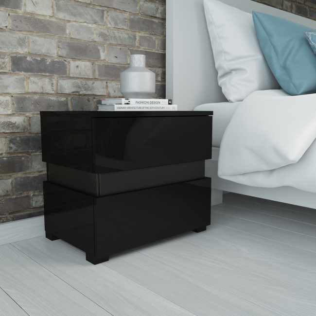 Sense Black High Gloss Bedside Table with LED Light