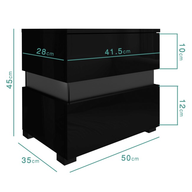 Sense Black High Gloss Bedside Table with LED Light