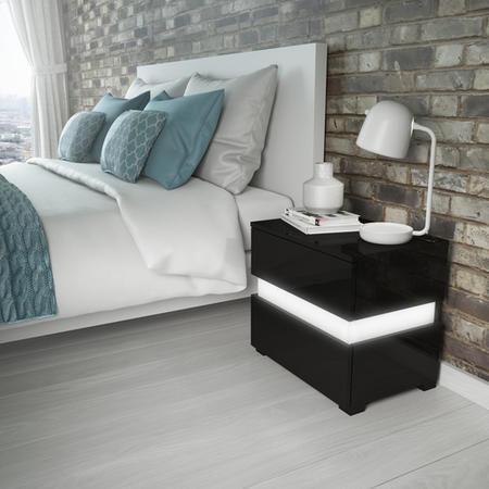 Sense Black High Gloss Bedside Table with LED Light