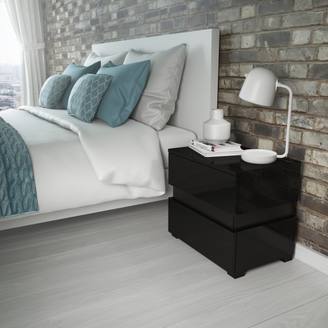 Sense Black High Gloss Bedside Table with LED Light