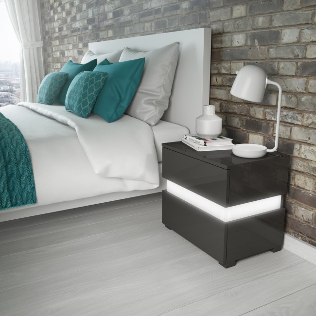 Sense Grey High Gloss Bedside Table with LED Light