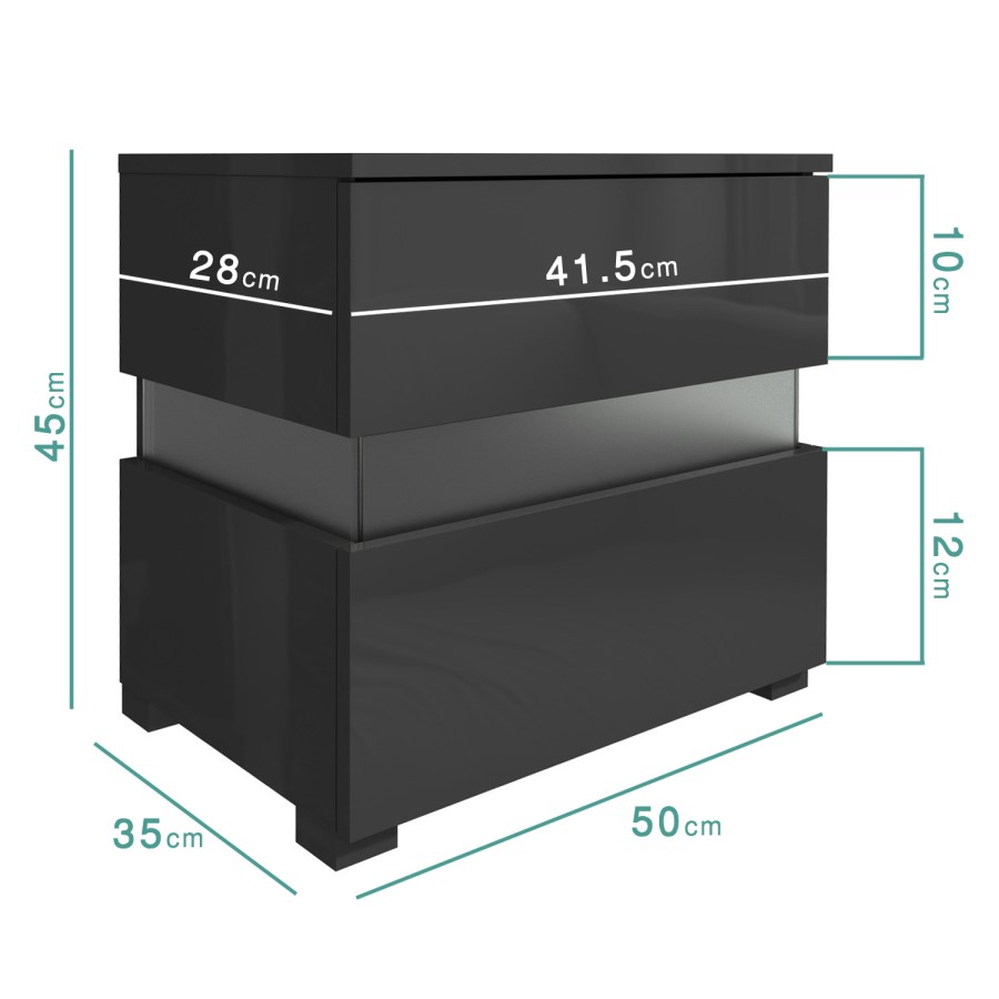 GRADE A1 - Sense Grey High Gloss Bedside Table with LED Light