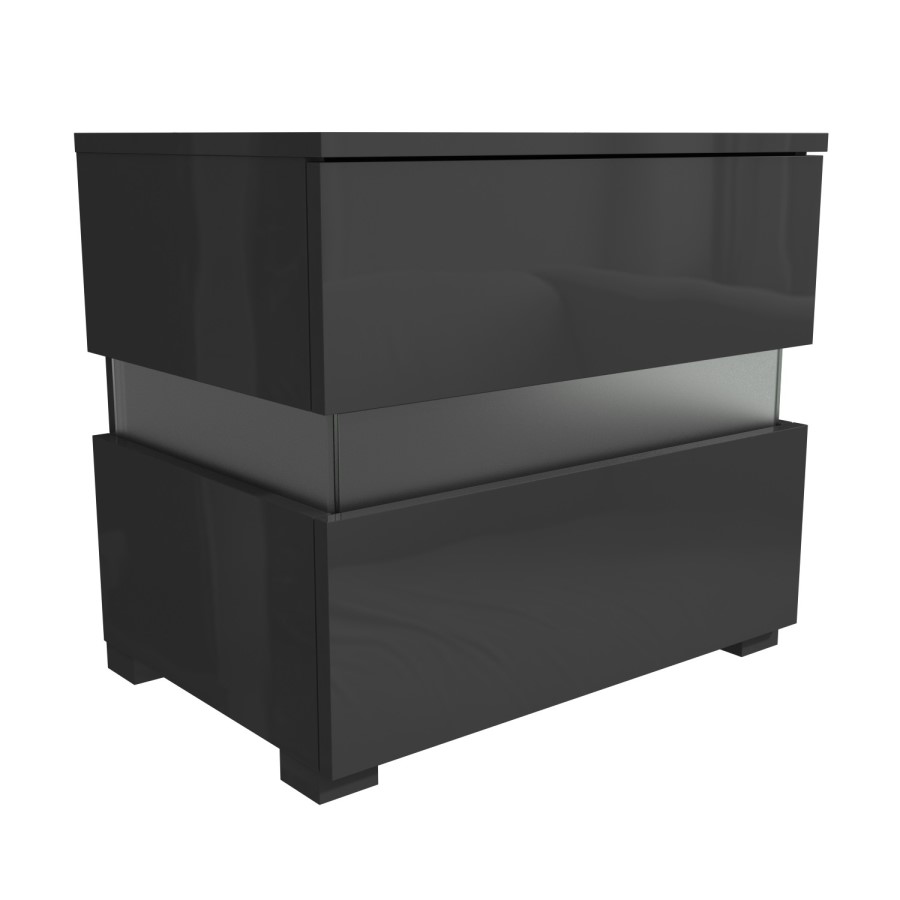 GRADE A1 - Sense Grey High Gloss Bedside Table with LED Light