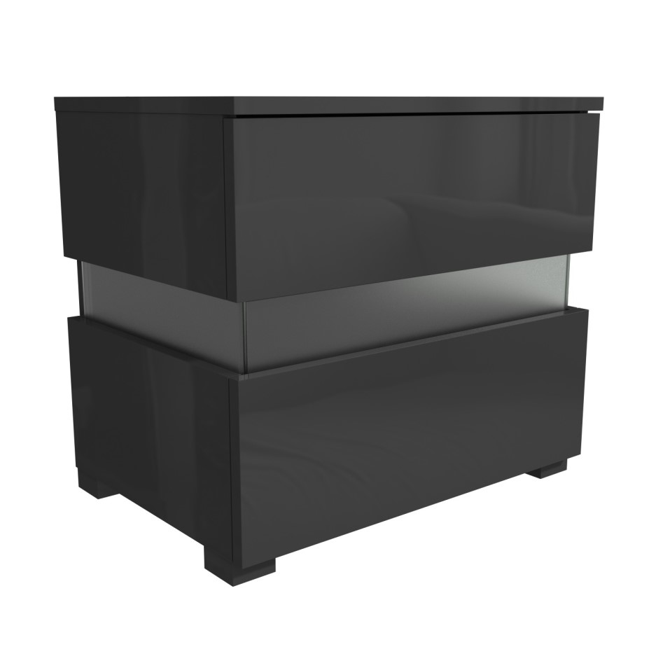 Sense Grey High Gloss Bedside Table with LED Light Furniture123