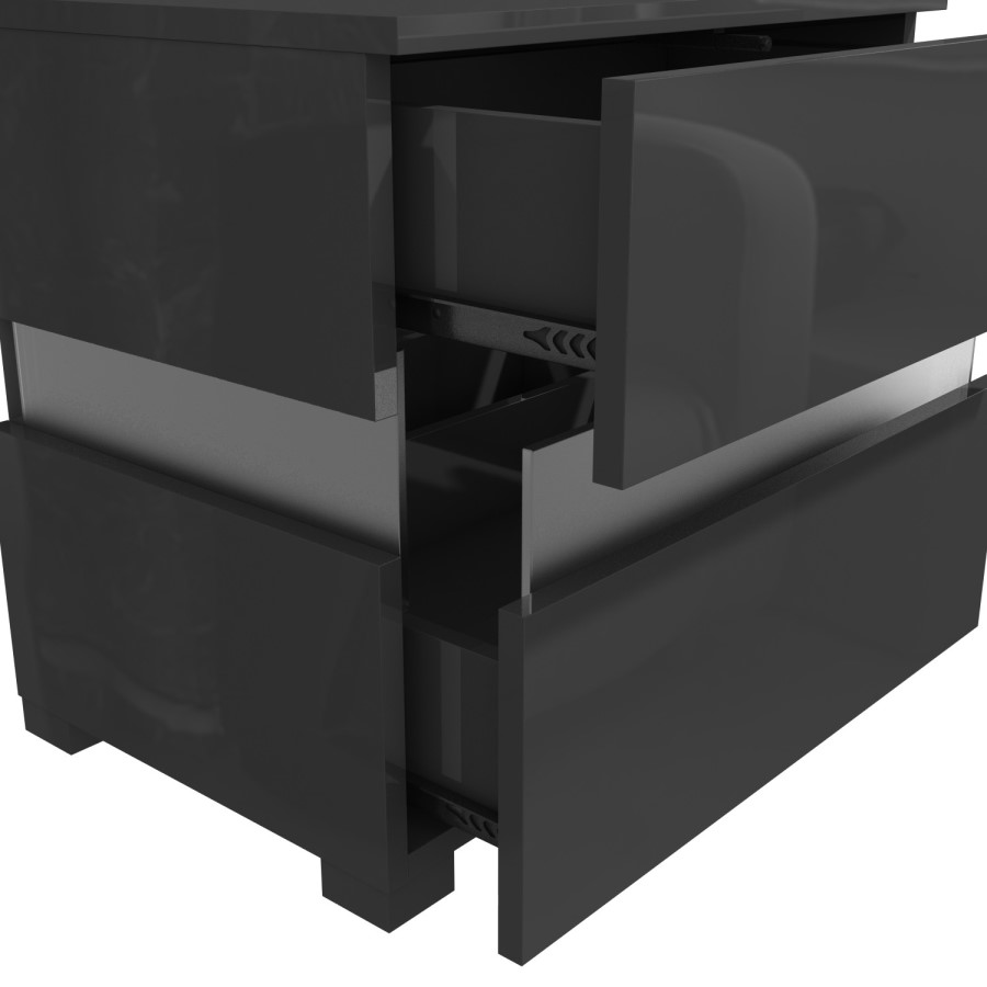 GRADE A1 - Sense Grey High Gloss Bedside Table with LED Light