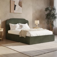 ONLY OPENED - Green Chenille Double Ottoman Bed with Scalloped Headboard - Siena