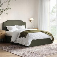 Green Chenille Double Ottoman Bed with Scalloped Headboard - Siena