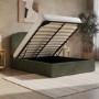 ONLY OPENED - Green Chenille Double Ottoman Bed with Scalloped Headboard - Siena