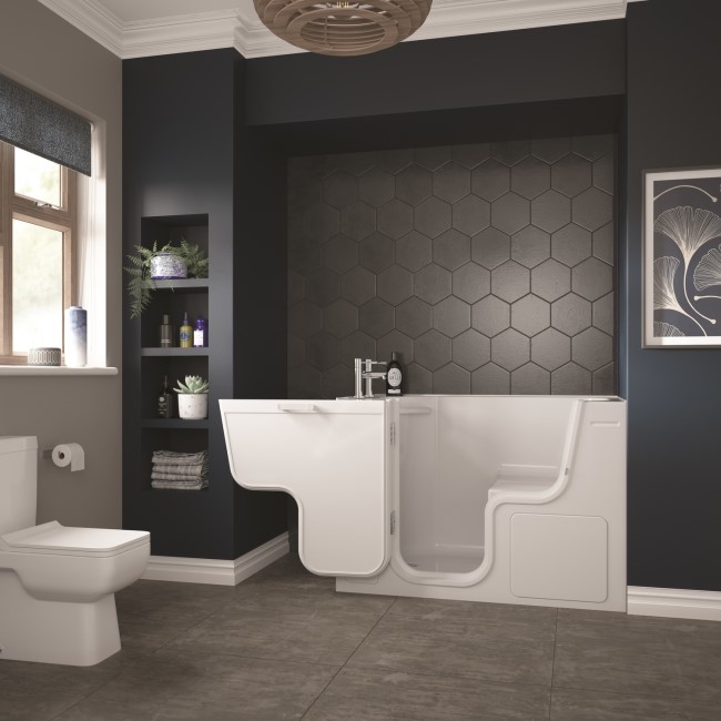 Left Hand Walk In Bath with Panel and Seat 1300 x 600mm - Serenity