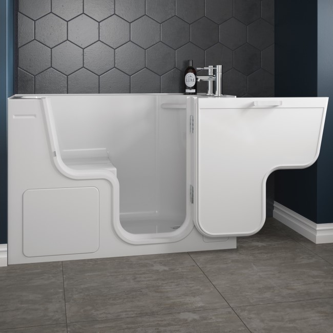 Right Hand Walk In Bath with Panels and Seat 1300 x 600mm - Serenity