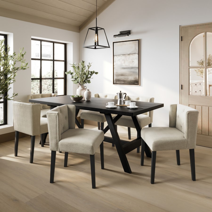 Beige Upholstered Buttoned Dining Chair - Shay