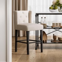Beige Upholstered Buttoned Kitchen Counter Stool with Back - Shay