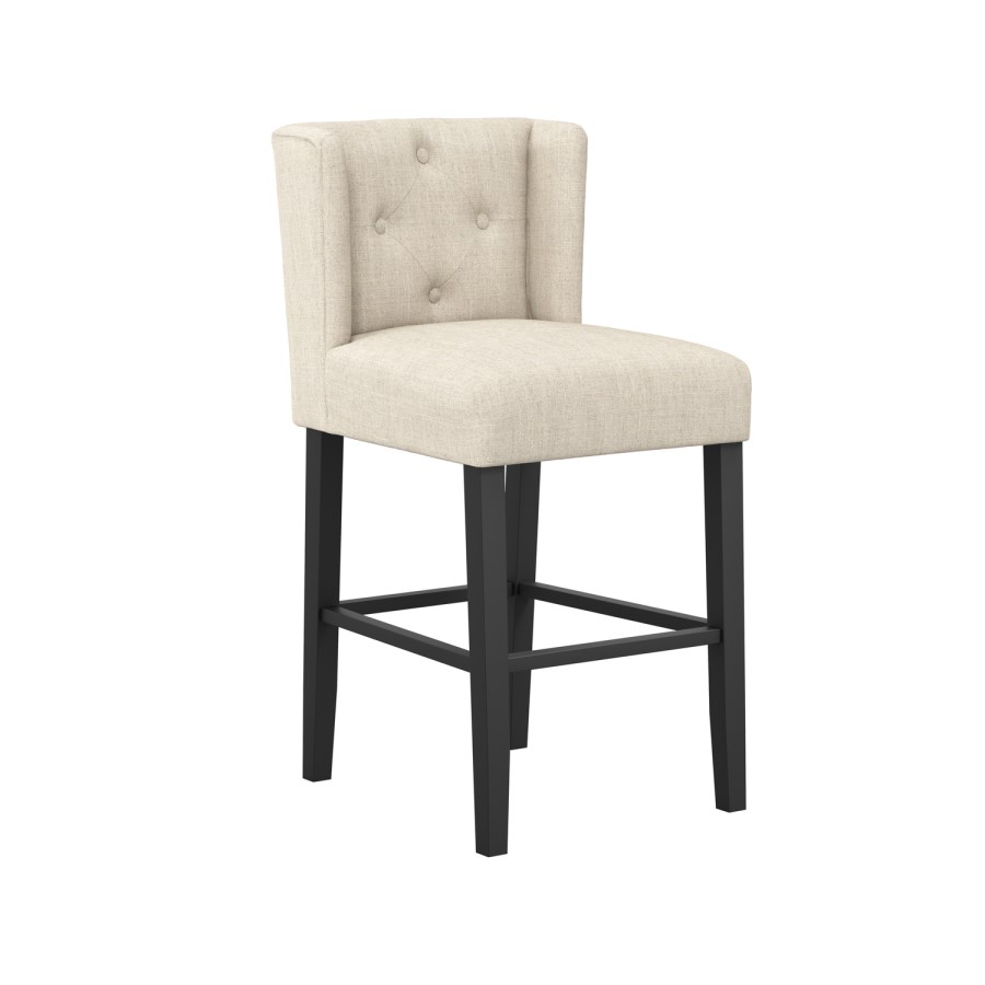 Beige Upholstered Buttoned Kitchen Counter Stool with Back - Shay