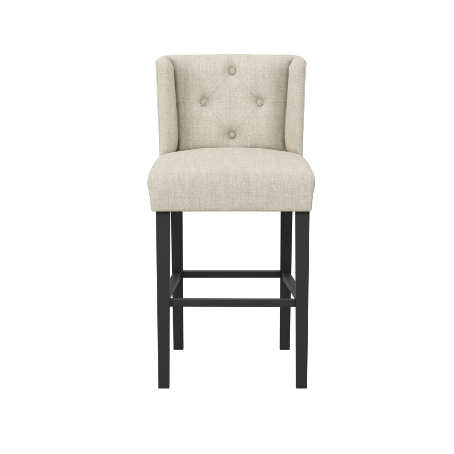 Beige Upholstered Buttoned Kitchen Counter Stool with Back - Shay