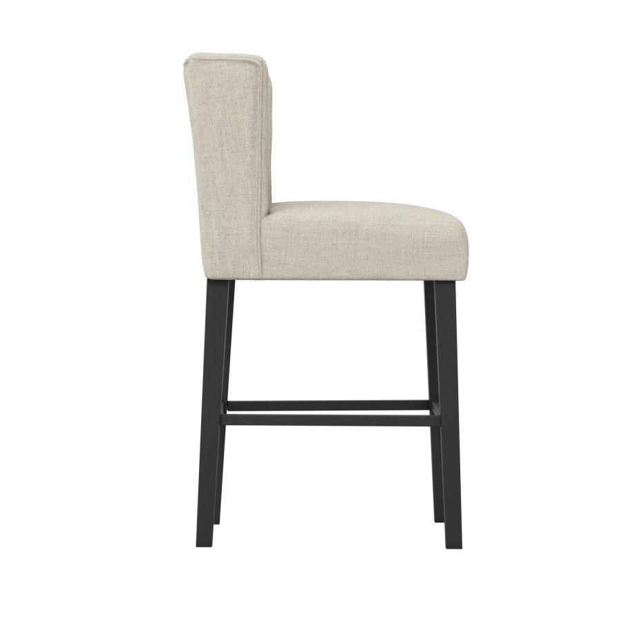 Beige Upholstered Buttoned Kitchen Counter Stool with Back - Shay