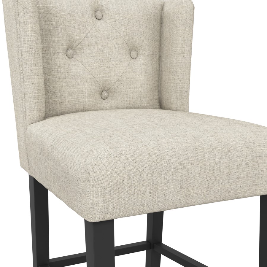 Beige Upholstered Buttoned Kitchen Counter Stool with Back - Shay
