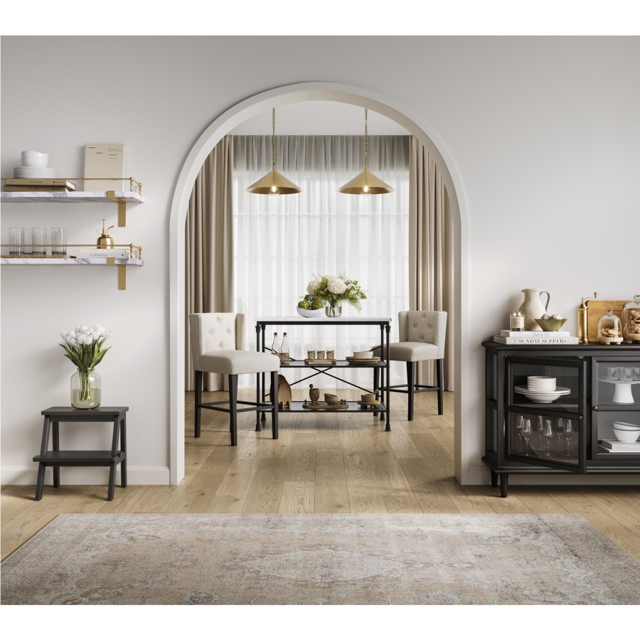 Beige Upholstered Buttoned Kitchen Counter Stool with Back - Shay