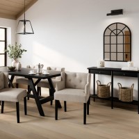 Beige Upholstered Buttoned Dining Chair with Arms - Shay