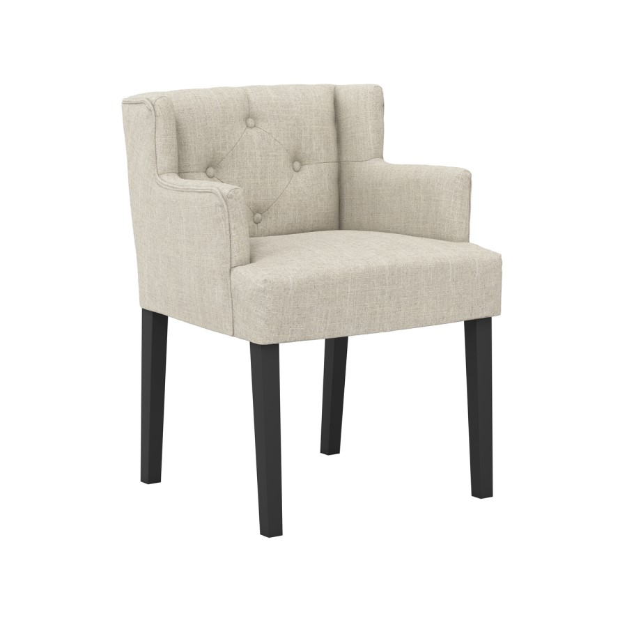 Beige Upholstered Buttoned Dining Chair with Arms - Shay