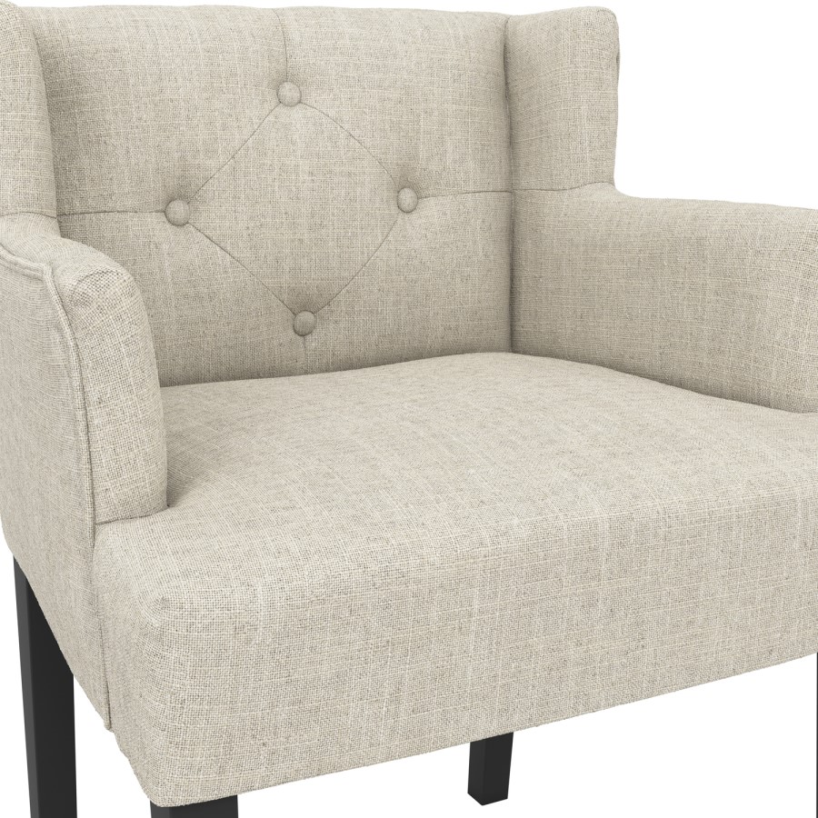 Beige Upholstered Buttoned Dining Chair with Arms - Shay