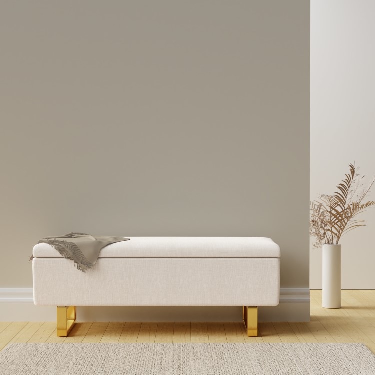 Cream Upholstered Bench with Ottoman Storage - Shea