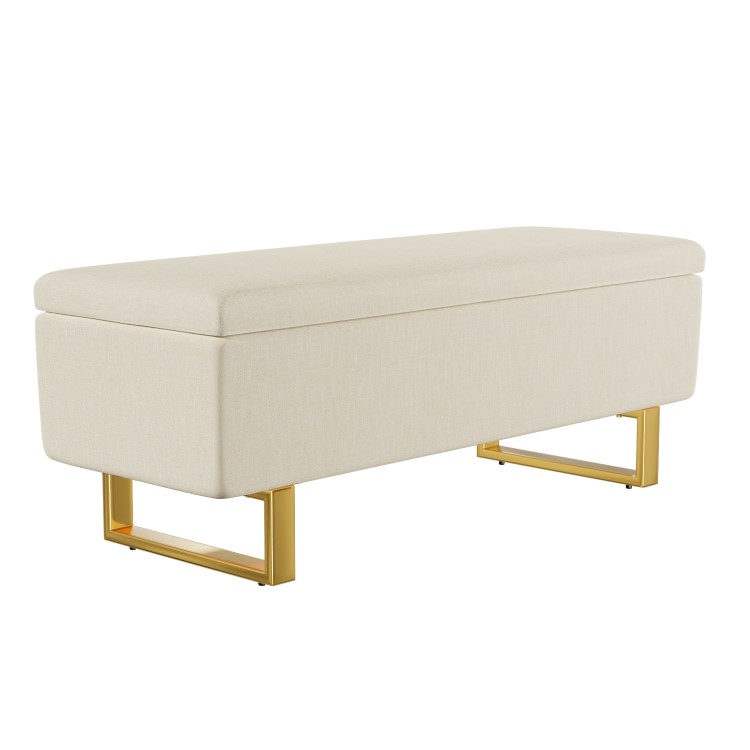 Cream Upholstered Bench with Ottoman Storage - Shea