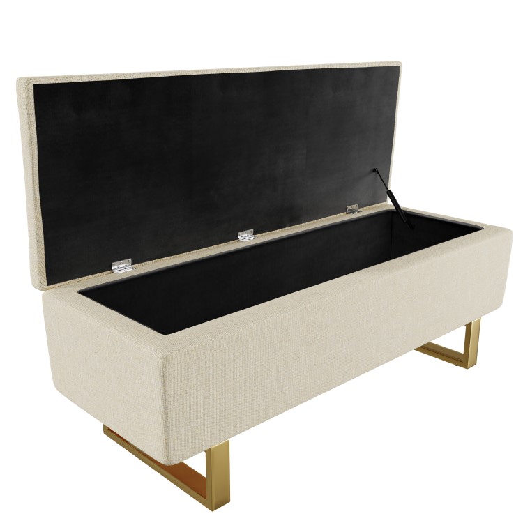 Cream Upholstered Bench with Ottoman Storage - Shea