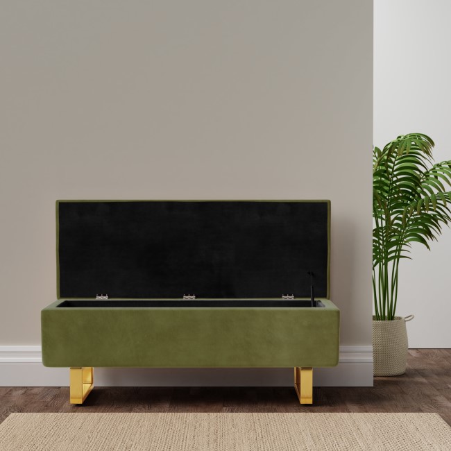 Sage Green Velvet Bench with Ottoman Storage - Shea