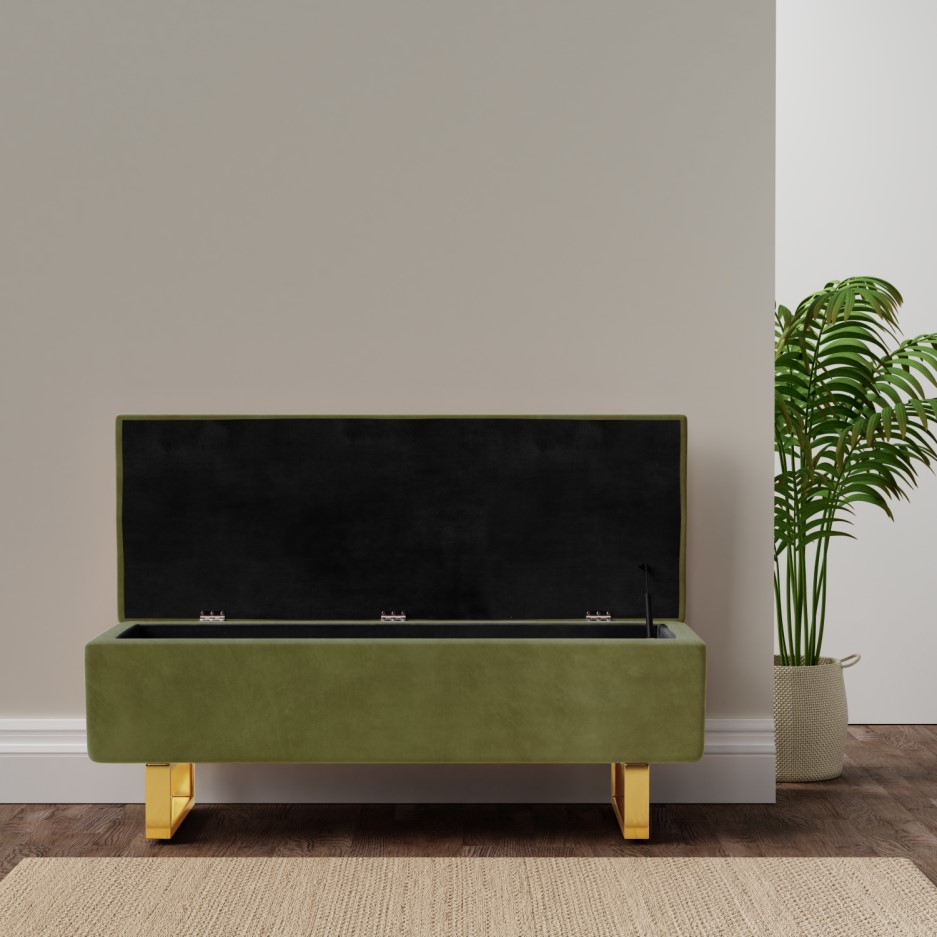 Green Velvet Bench With Storage Sage Green Velvet Bench with Ottoman Storage - Shea - Furniture123