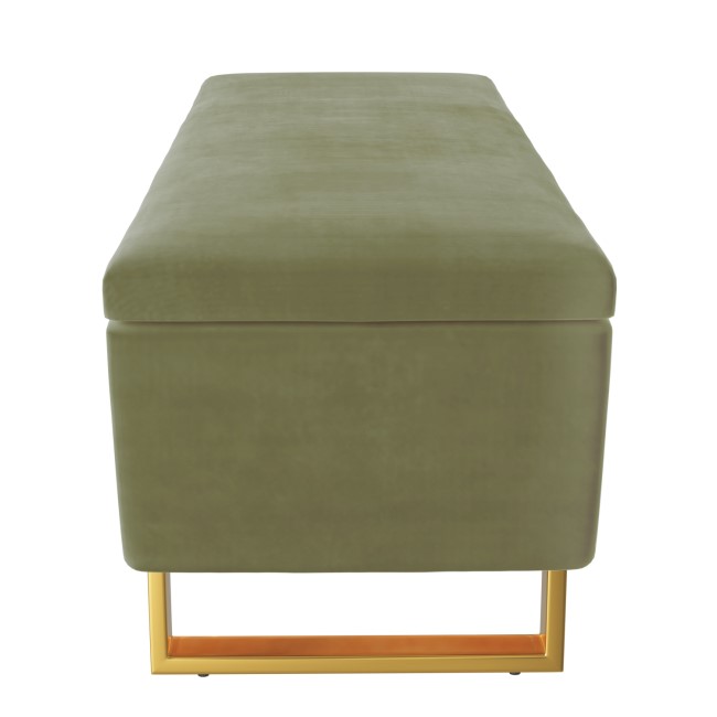 Sage Green Velvet Bench with Ottoman Storage - Shea