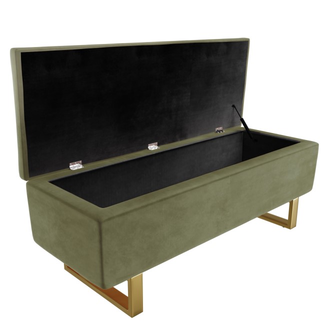 Sage Green Velvet Bench with Ottoman Storage - Shea