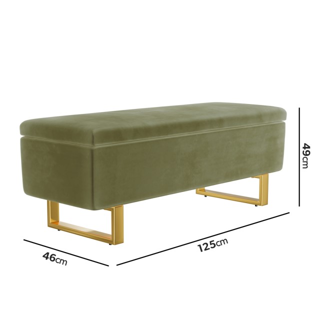 Sage Green Velvet Bench with Ottoman Storage - Shea