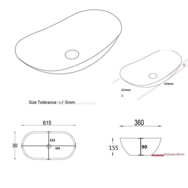 White Oval Countertop Basin 615mm - Shell