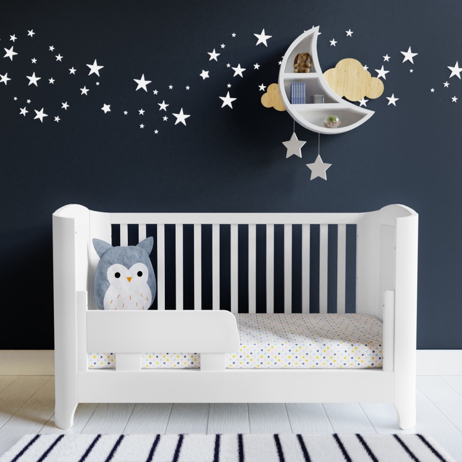 GRADE A1 - White Pine Wood Convertible Cot Bed with Curved Edges - Shiloh