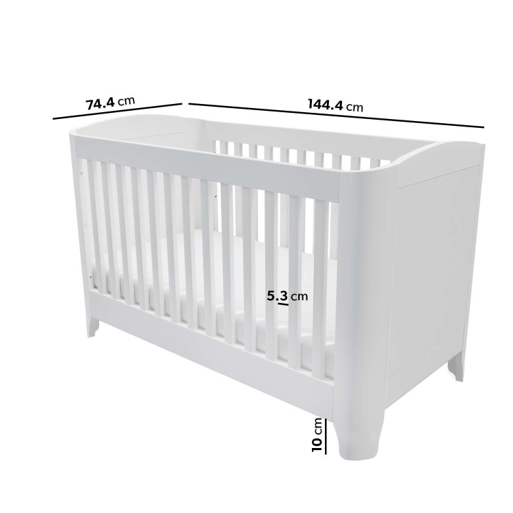 GRADE A1 - White Pine Wood Convertible Cot Bed with Curved Edges - Shiloh