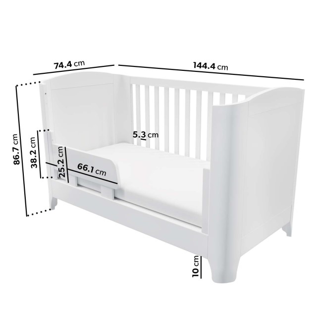 White Pine Wood Convertible Cot Bed with Curved Edges - Shiloh