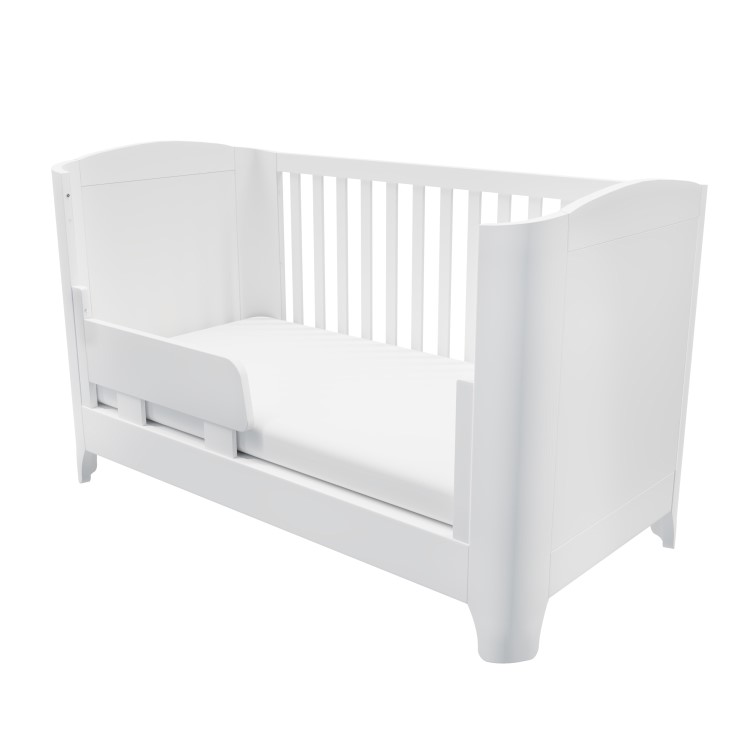 GRADE A1 - White Pine Wood Convertible Cot Bed with Curved Edges - Shiloh