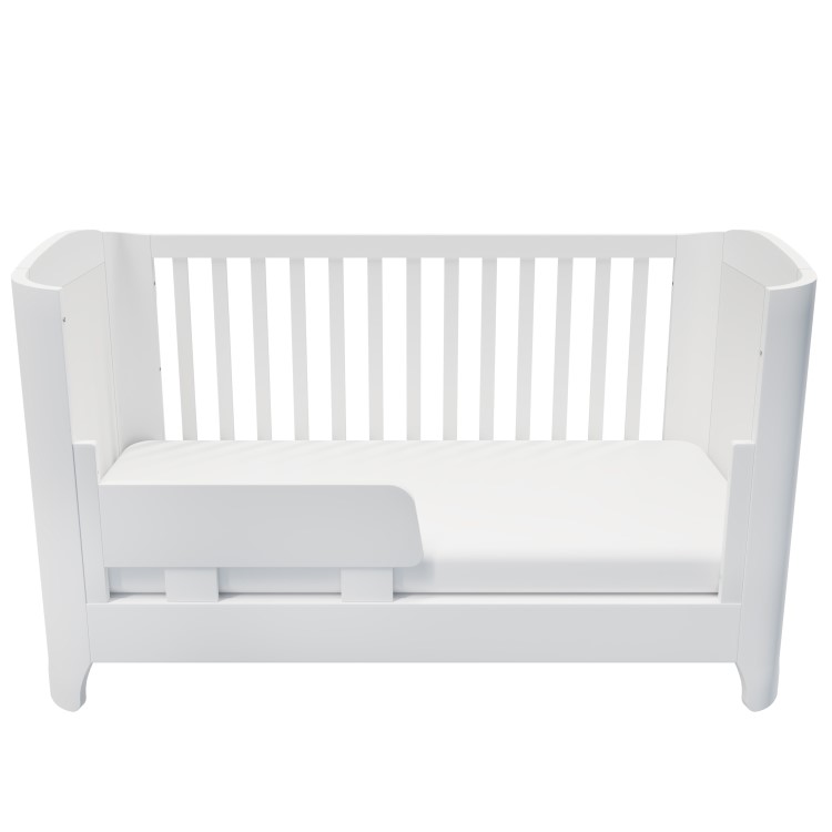 GRADE A1 - White Pine Wood Convertible Cot Bed with Curved Edges - Shiloh