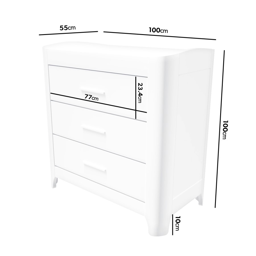 White Pine Wood Changing Unit with 3 Drawers and Curved Edges - Shiloh