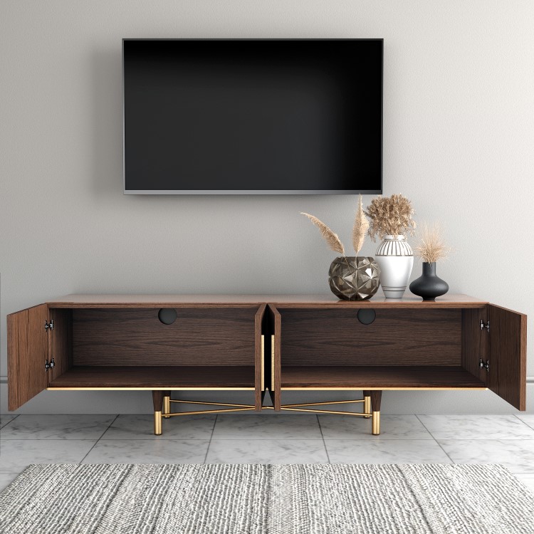 Large Walnut TV Unit with Storage - TV's up to 70" - Sidney