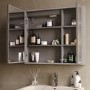 Double Door Beige Bathroom Mirror Cabinet with Lights Demister & Shaver Socket 780 x 700mm- Sidra