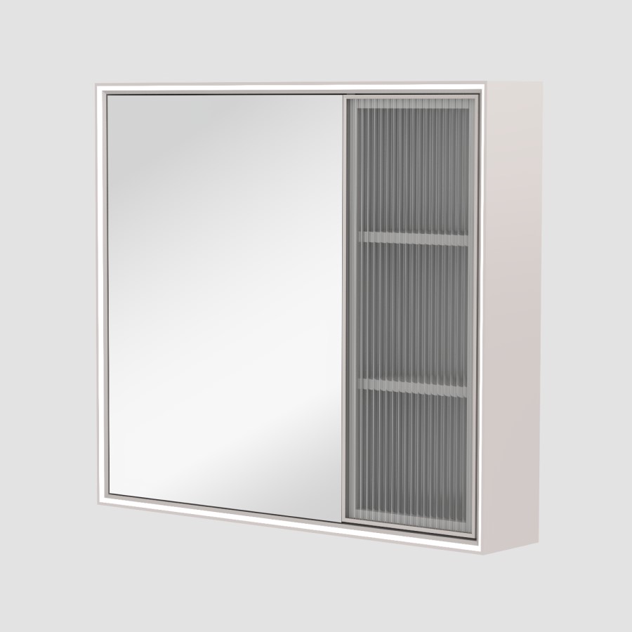 Double Door Beige Bathroom Mirror Cabinet with Lights Demister & Shaver Socket 780 x 700mm- Sidra