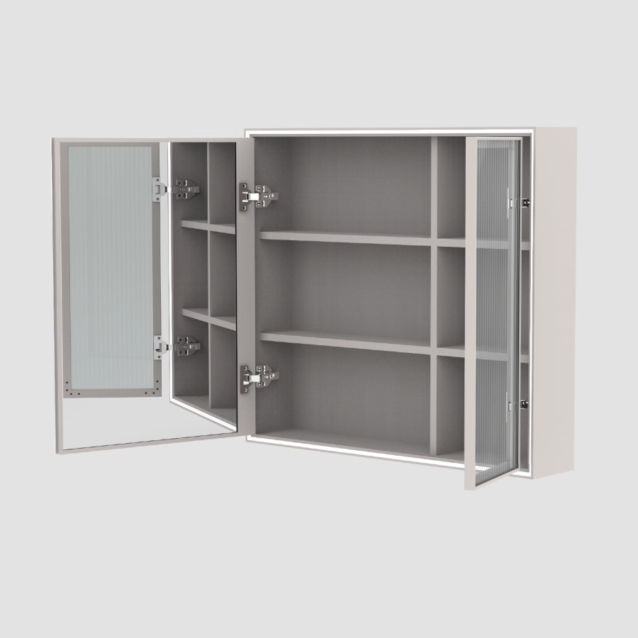 Double Door Beige Bathroom Mirror Cabinet with Lights Demister & Shaver Socket 780 x 700mm- Sidra