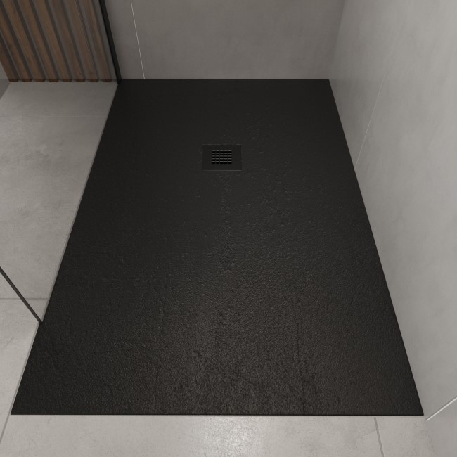 1700x800mm Stone Resin Black Slate Effect  Rectangular Shower Tray with Grate - Siltei