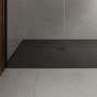 1700x800mm Stone Resin Black Slate Effect Low Profile Rectangular Shower Tray with Grate - Siltei