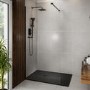 1700x800mm Stone Resin Black Slate Effect Low Profile Rectangular Shower Tray with Grate - Siltei