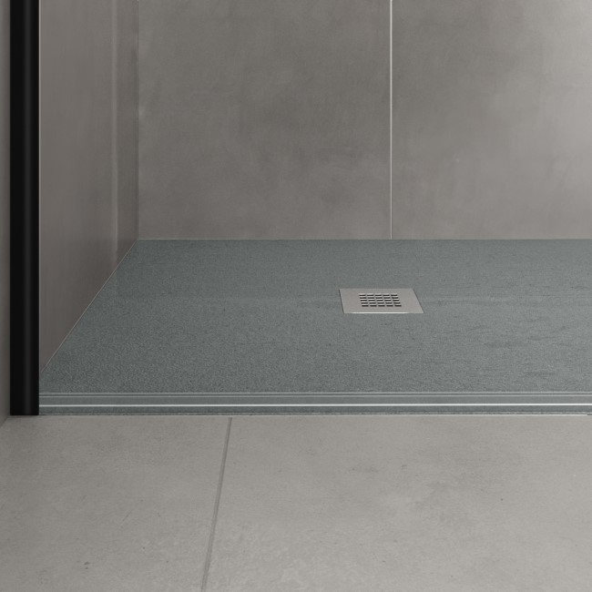 1000x800mm Stone Resin Grey Slate Effect Rectangular Shower Tray with Grate - Siltei