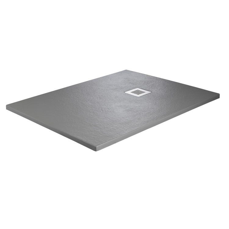 1000x800mm Rectangular Shower Tray with Grate - Grey Stone Resin Slate Effect - Sileti