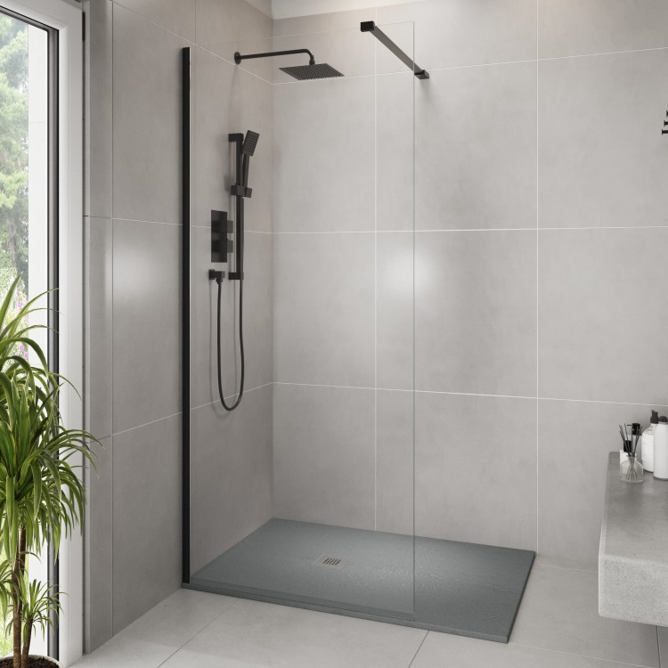 1200x800mm Rectangular Shower Tray with Grate - Grey Stone Resin Slate Effect - Sileti